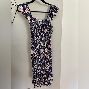 Navy Floral Smocked Maternity Dress